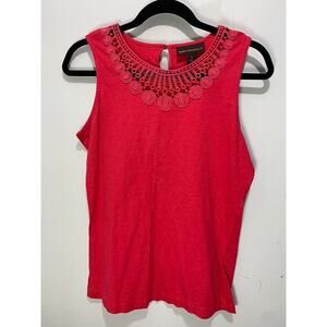 Dana Buchman Womens Sleeveless Crochet Neck Red Top Size S